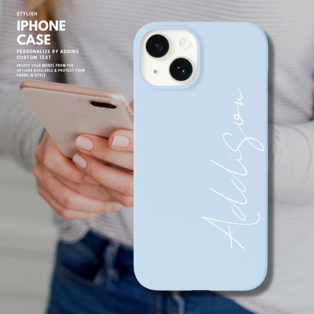 Simple Trendy Pale Blue and White Script Name Case-Mate iPhone Case (Creator Uploaded)