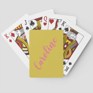 Simple Trendy Pink Yellow Calligraphy Personalised Playing Cards