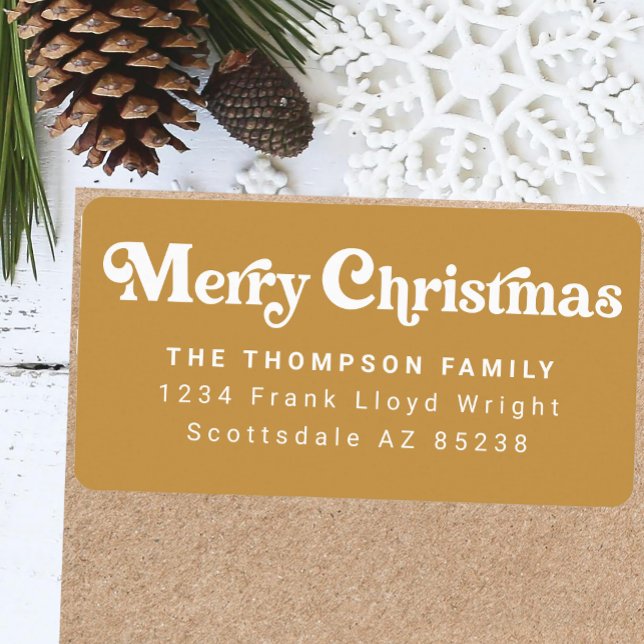 Simple Trendy Retro Gold Christmas Return Address Label (Creator Uploaded)