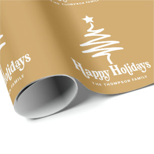 Simple Trendy Retro Gold Personalised Holiday Wrapping Paper