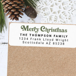 Simple Trendy Retro Green Christmas Return Address Label