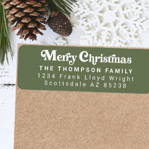 Simple Trendy Retro Green Christmas Return Address Return Address Label