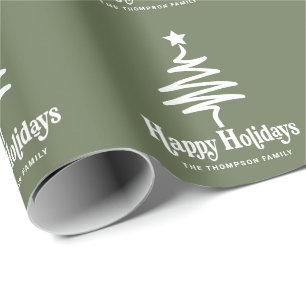 Simple Trendy Retro Green Personalised Holiday Wrapping Paper