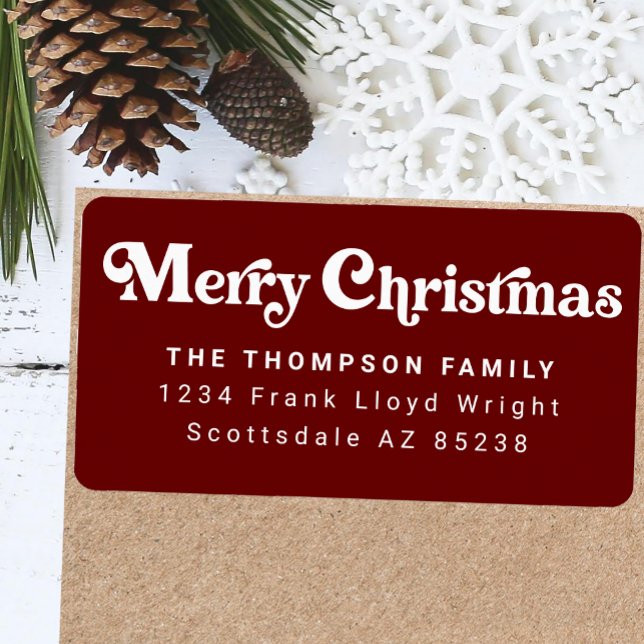Simple Trendy Retro Red Christmas Return Address Label (Creator Uploaded)