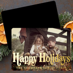 Simple Trendy Retro Typography Photo Christmas Foil Holiday Card