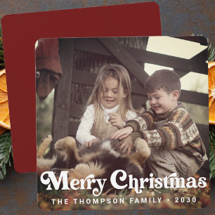 Simple Trendy Retro Typography Photo Christmas Holiday Card