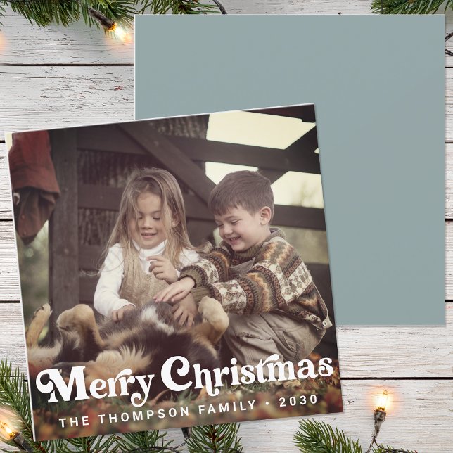 Simple Trendy Retro Typography Photo Christmas Holiday Card (Creator Uploaded)