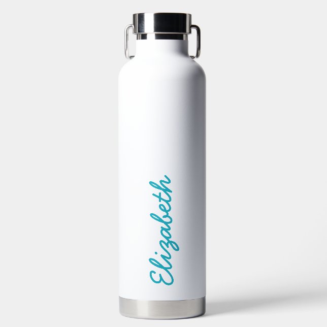 Simple Trendy Sky Blue Handwritten Script Name  Water Bottle (Front)
