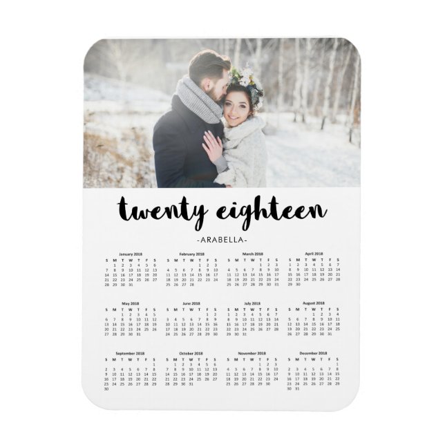 Simple Trendy Typography 2018 Photo Calendar Magnet (Vertical)