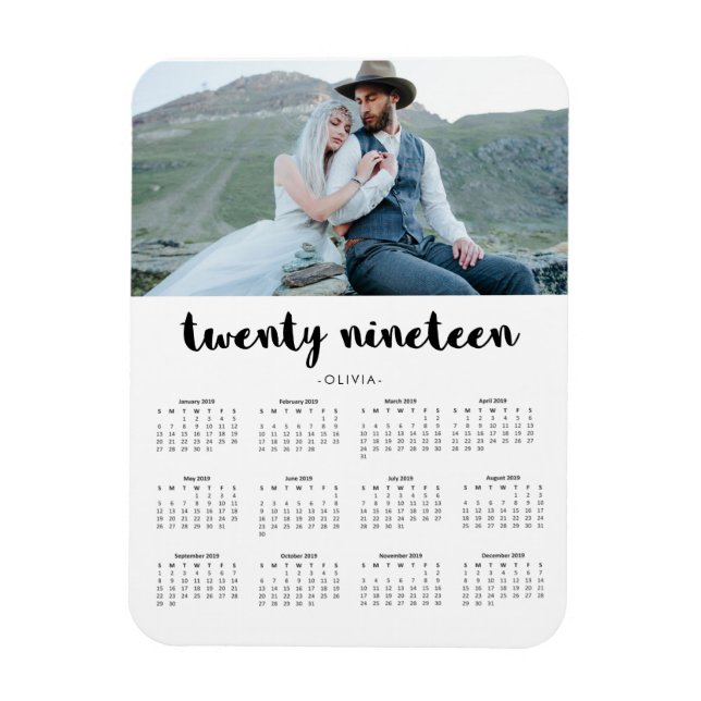 Simple Trendy Typography 2019 Photo Calendar Magnet (Vertical)