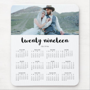 Simple Trendy Typography 2019 Photo Calendar Mouse Pad