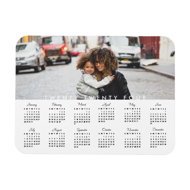 Simple Trendy Typography 2024 Photo Calendar Magnet (Horizontal)