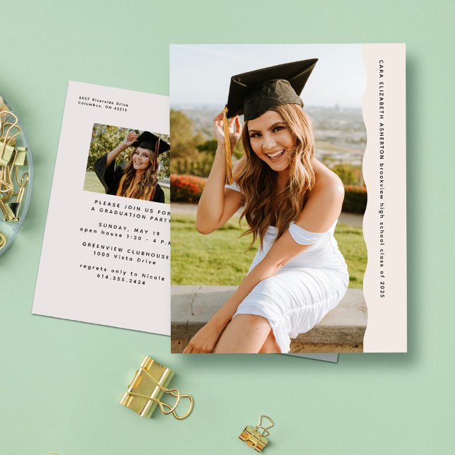 Simple trendy wavy edge photo graduation invitation postcard (Creator Uploaded)