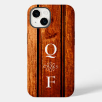 Simple Trendy Wood Grain Monogram Initials