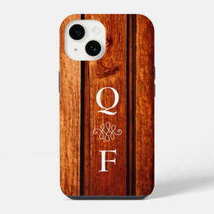 Simple Trendy Wood Grain Monogram Initials iPhone 14 Case