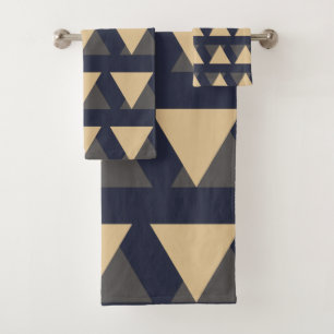 Simple Triangle Pattern in Gold and Charcoal Grey Bath Towel Set