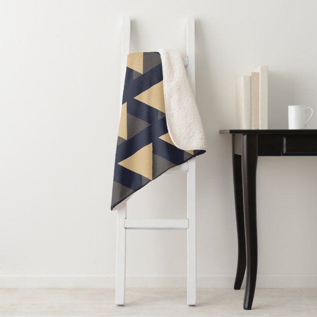 Simple Triangle Pattern in Gold and Charcoal Grey Sherpa Blanket (In Situ)