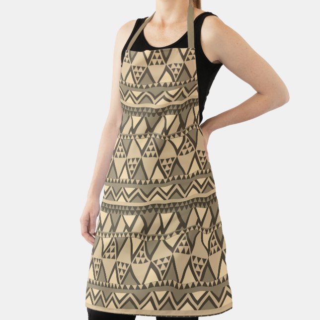 Simple Tribal Art Pattern Brown Apron (Insitu)