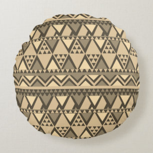 Simple Tribal Art Pattern Brown Round Cushion