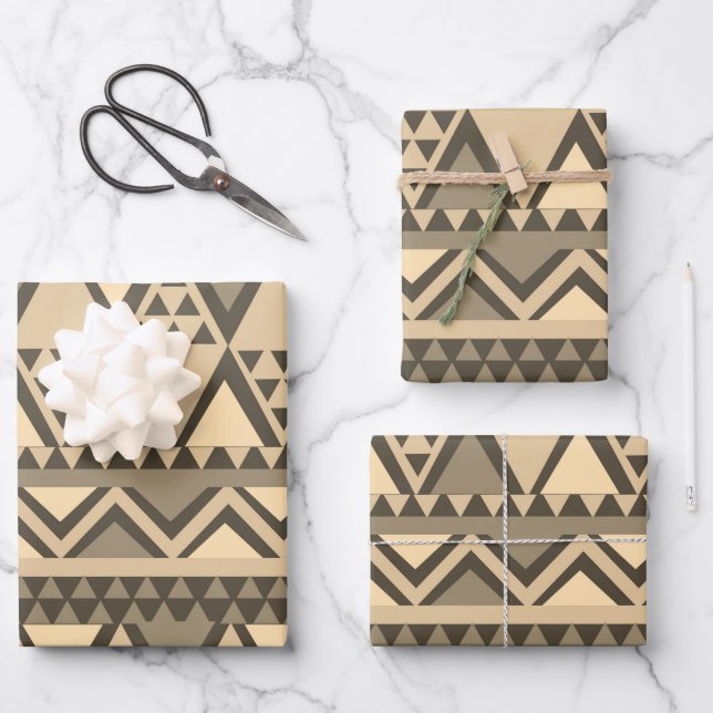 Simple Tribal Art Pattern Brown Wrapping Paper Sheet (Front)