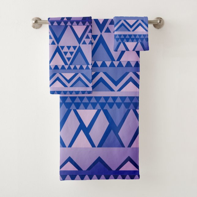 Simple Tribal Art Pattern Violet Bath Towel Set (Insitu)