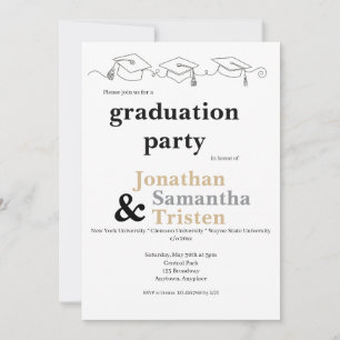 Simple Triplet College Cap and Tassel Graduation Invitation