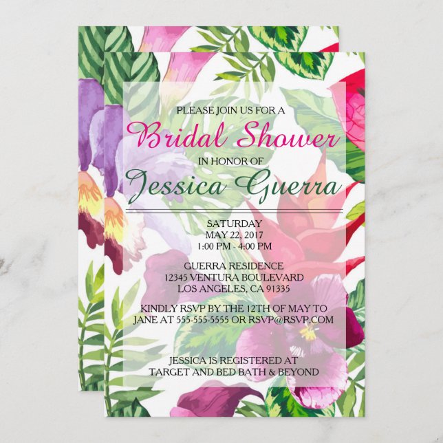 Simple Tropical Bridal Shower Invitation (Front/Back)