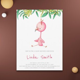 Simple Tropical Flamingo Girl Baby Shower Invitation