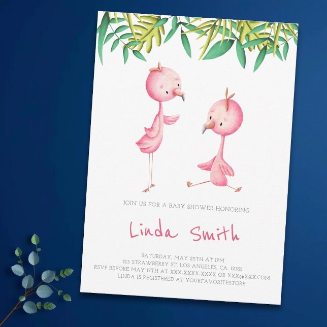 Simple Tropical Flamingo Twins Baby Shower Invitation (Creator Uploaded)