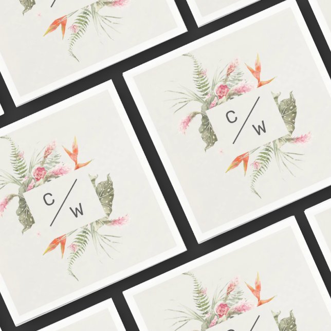 Simple Tropical floral Monogram Wedding Paper Napkin (Creator Uploaded)