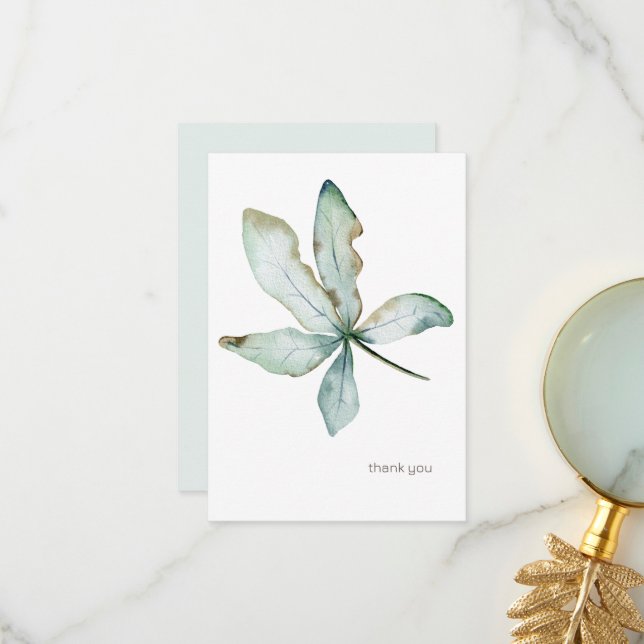 Simple Tropical Greenery Custom Seafoam Thank You Card (Front/Back In Situ)