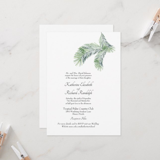 Simple Tropical Palm One Venue Wedding Website Inv Invitation (Front/Back In Situ)