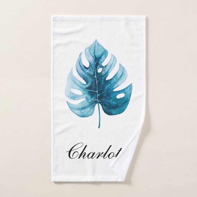 Simple Tropical Watercolor Monstera Leaf Hand Towel (Hand Towel)