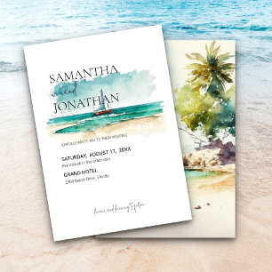 Simple tropical & watercolour cruise sailboat  save the date