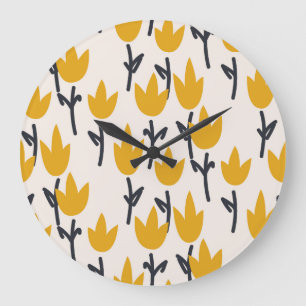 Simple Tulip Flower Fabric Print Large Clock