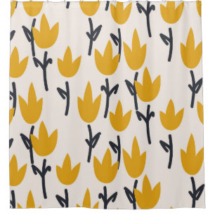 Simple Tulip Flower Fabric Print Shower Curtain
