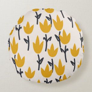 Simple tulip flower seamless pattern round cushion