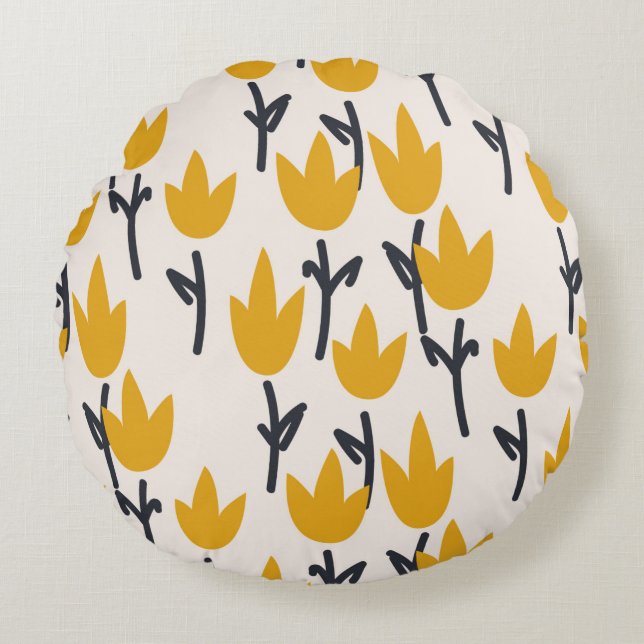 Simple tulip flower seamless pattern round cushion (Front)