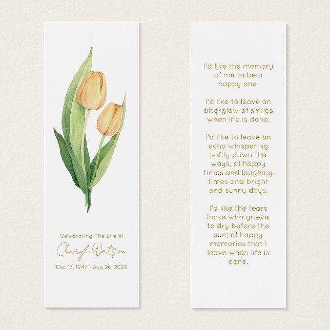 Simple Tulip Funeral Memorial Bookmark (Front & Back)