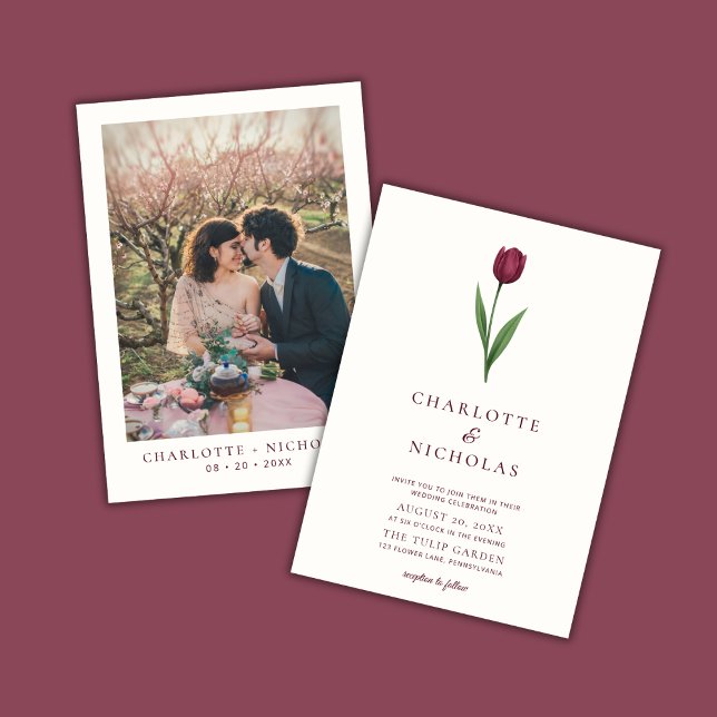 Simple Tulip Ivory Minimal Photo Wedding Invitation (Creator Uploaded)