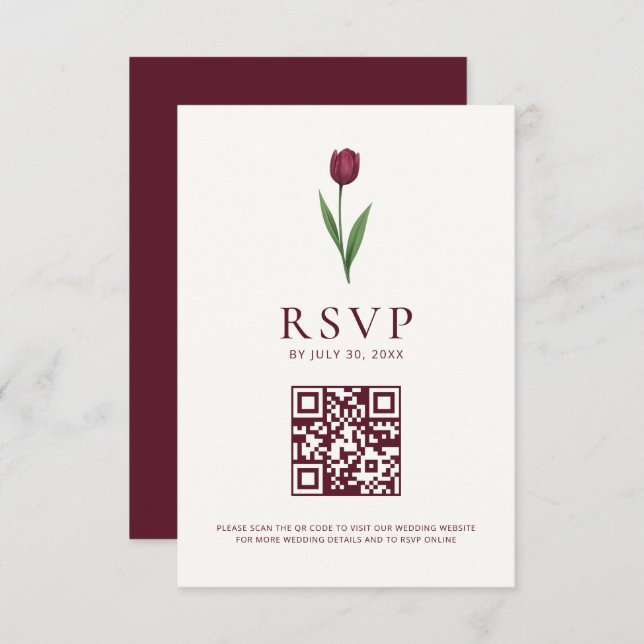 Simple Tulip Ivory Minimalist Wedding QR Code RSVP Card (Front/Back)