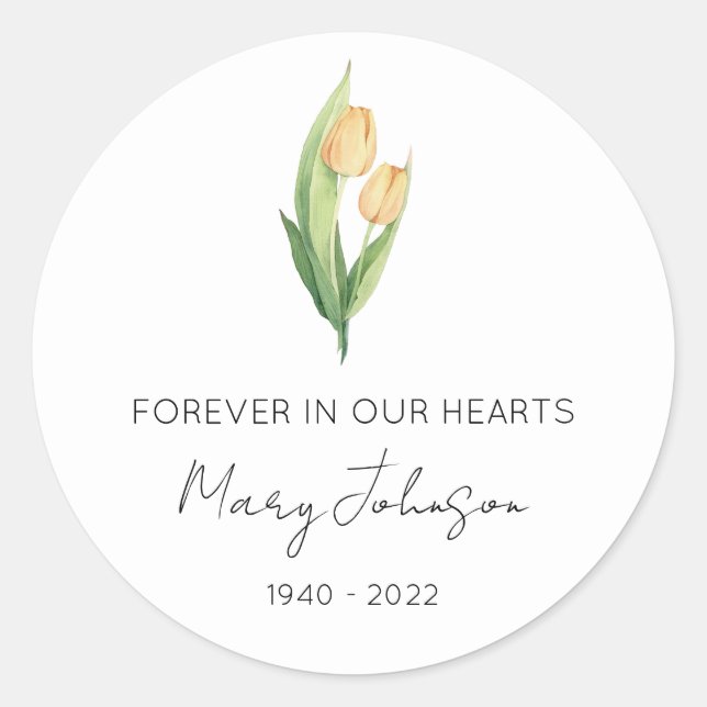 Simple Tulip Memorial  Classic Round Sticker (Front)
