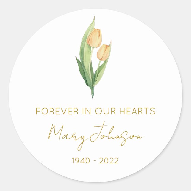 Simple Tulip Memorial  Classic Round Sticker (Front)