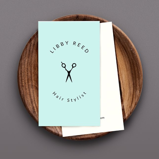 Simple Turquoise Blue Hairstylist Scissors Salon Business Card (Creator Uploaded)