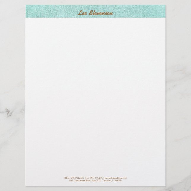 Simple, Turquoise Blue, Linen Look, Minimalist Letterhead Template (Front)