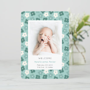Simple Turquoise Floral Watercolor Birth Announcement