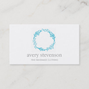 Simple Turquoise Hand Drawn Wreath Logo Nature Business Card