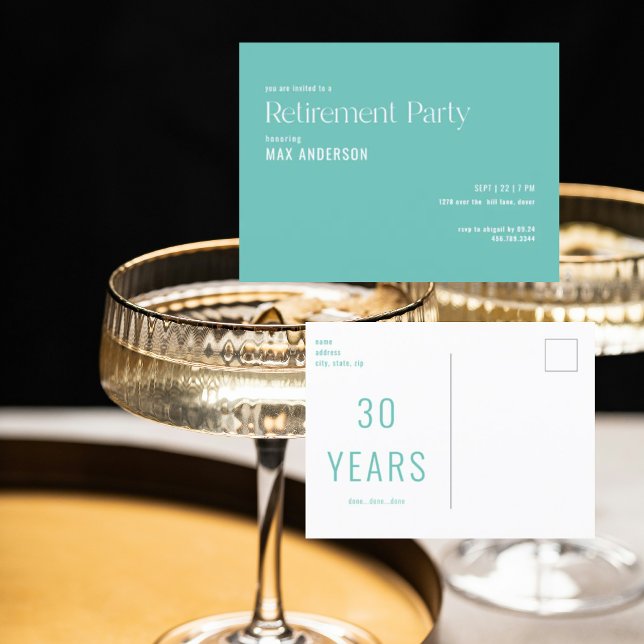 Simple Turquoise Retirement Party Invitation Postcard (Creator Uploaded)