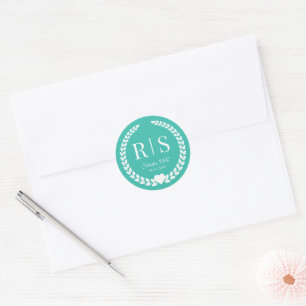 Simple Turquoise Teal Monogram Classic Round Sticker