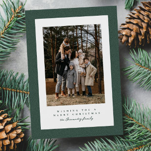 Simple tweed frame dark green photo Christmas Holiday Card